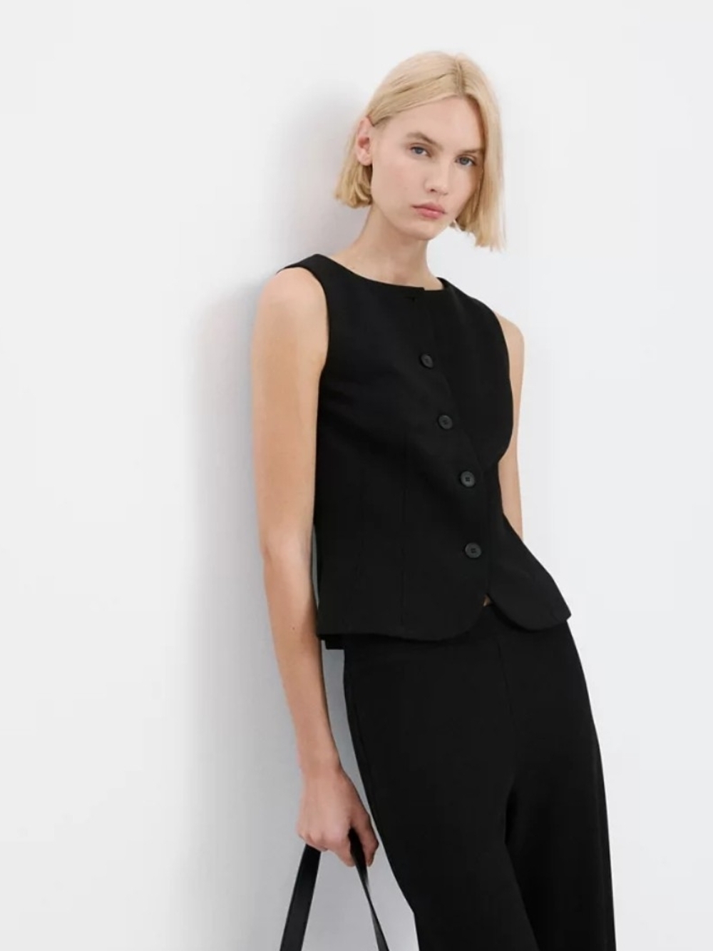 Mango Sleeveless Black Button-Front Vest Top